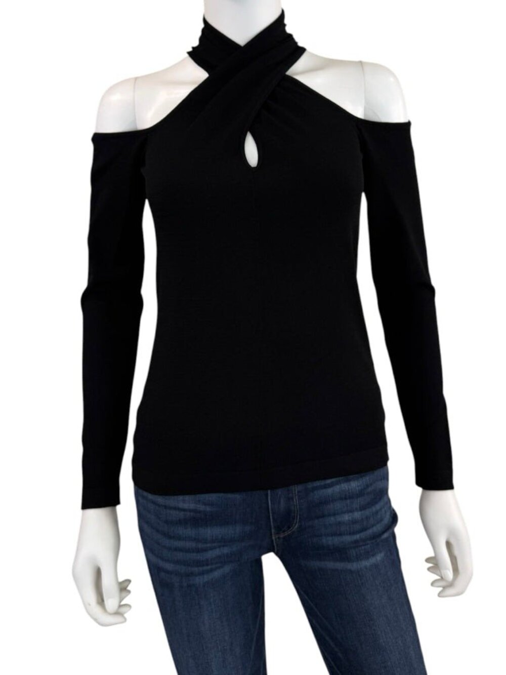 MILLY Black Crisscross Keyhole Neck Top Size S O0869